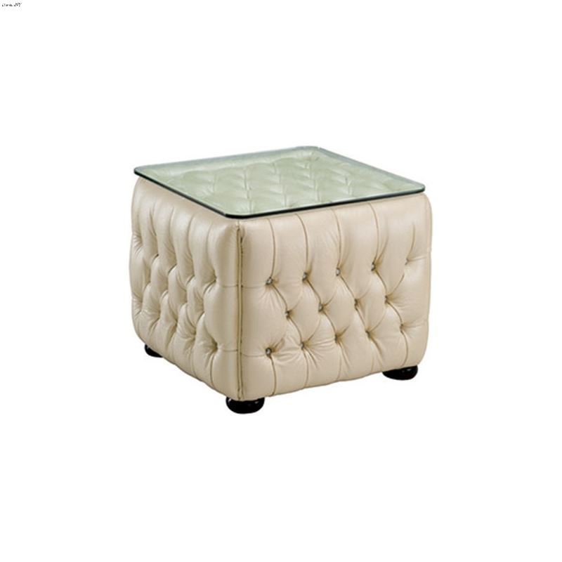 258 Tufted Ivory Embosed Leatherette End Table