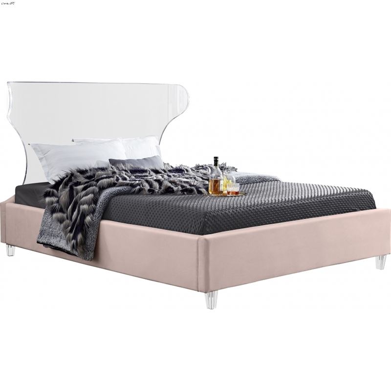 Ghost Acrylic and Pink Velvet Upholstered Bed