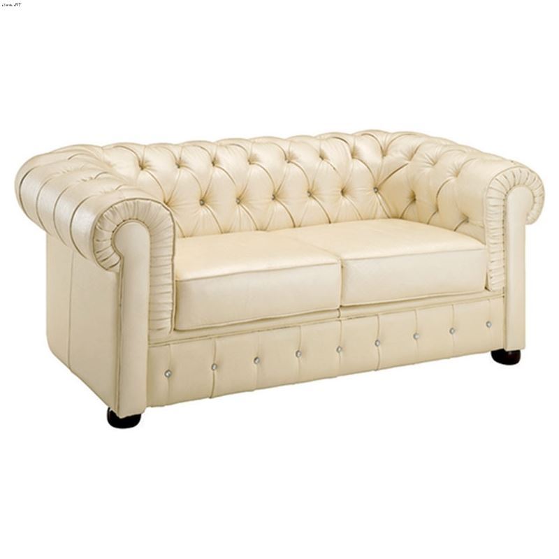 258 Tufted Ivory Italian Leather Love Seat