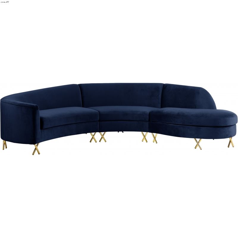 Serpentine Navy Velvet Upholstered Sectional