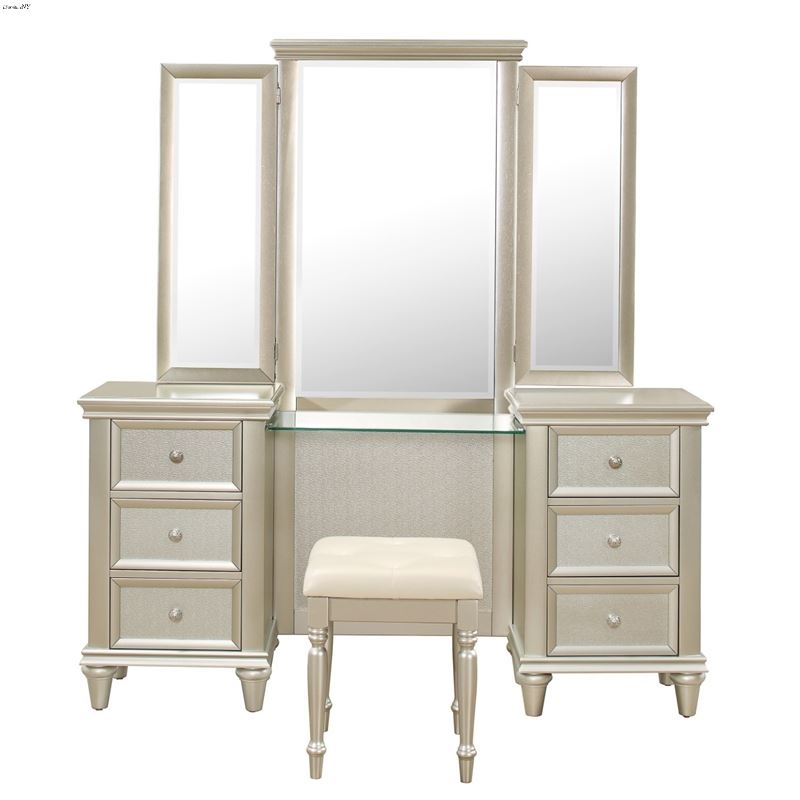 Celandine Silver 6 Drawer Vanity Dresser with Mirr