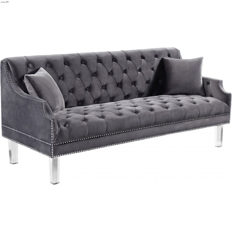 Roxy Grey Velvet Tufted Sofa