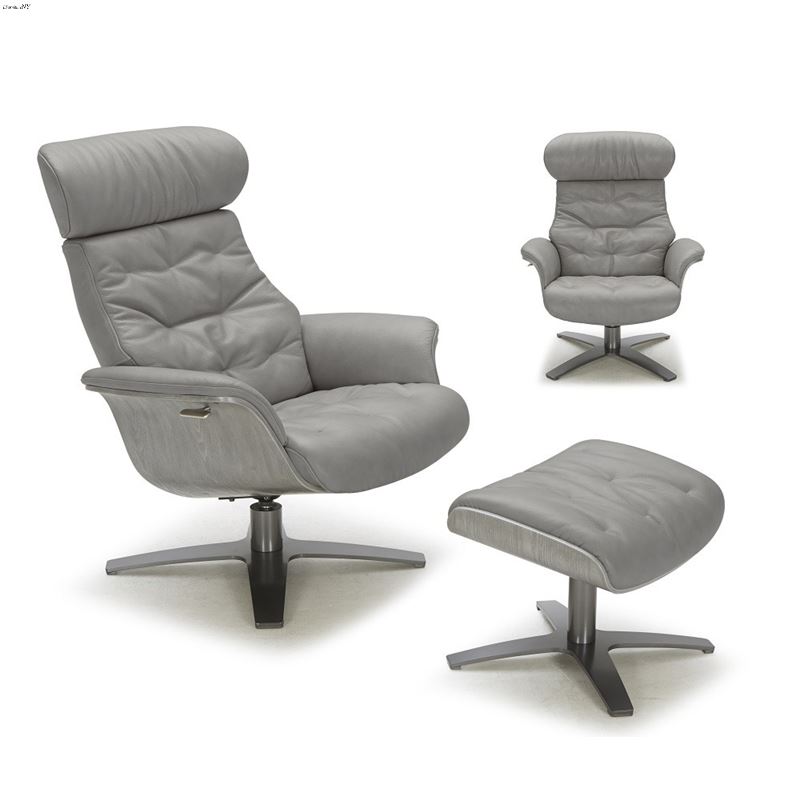 Karma Lounge Chair Grey Leather and Grey Wood by J