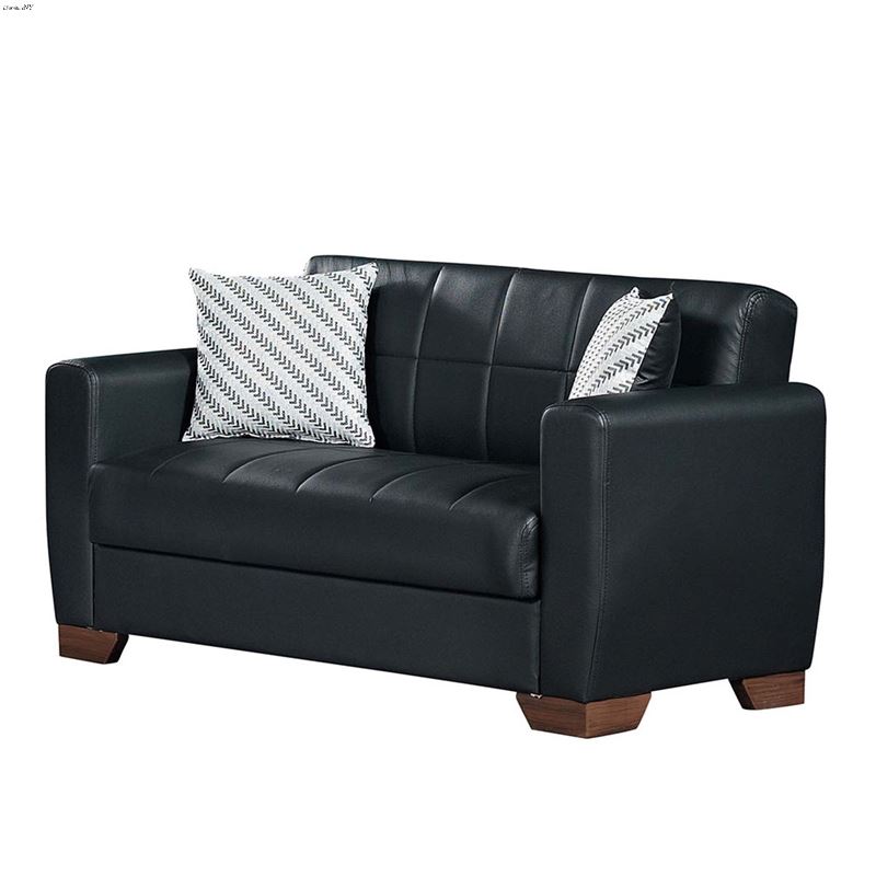 Barato Black Leatherette Convertible Loveseat with