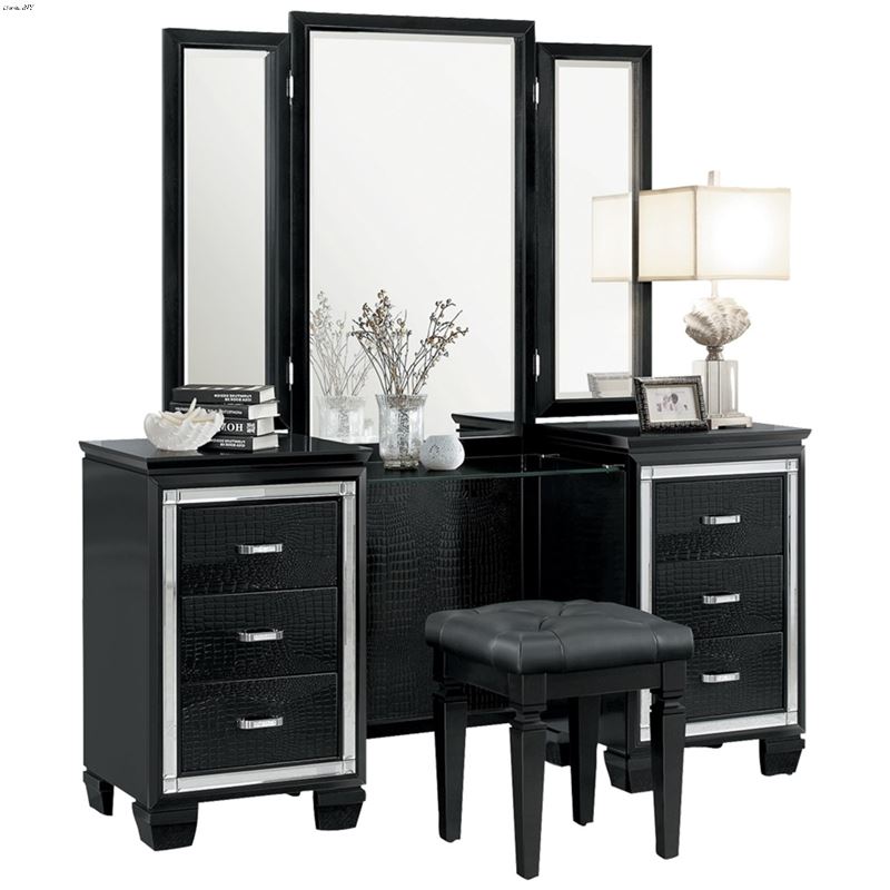 Allura Black 6 Drawer Vanity Dresser with Mirror 1916BK-15 ...