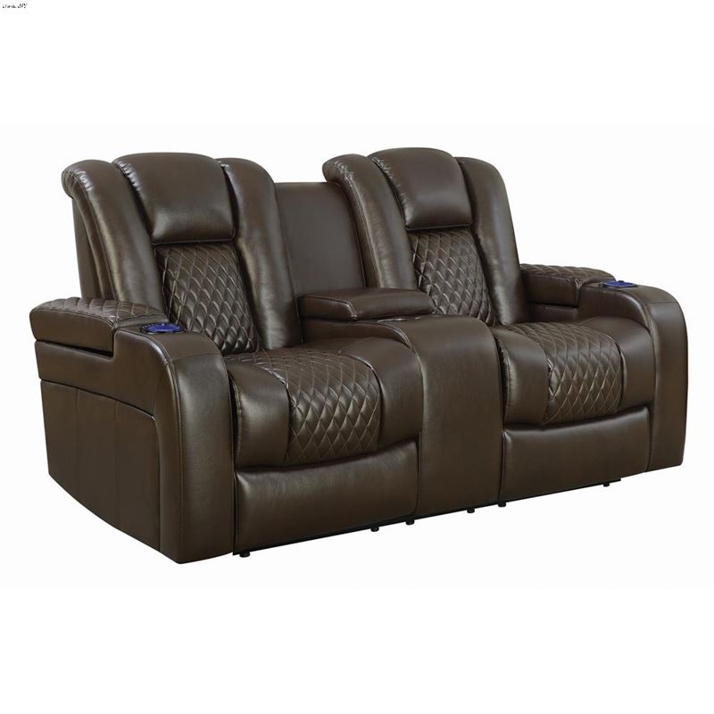 Delangelo Brown Power Reclining Loveseat with Cons