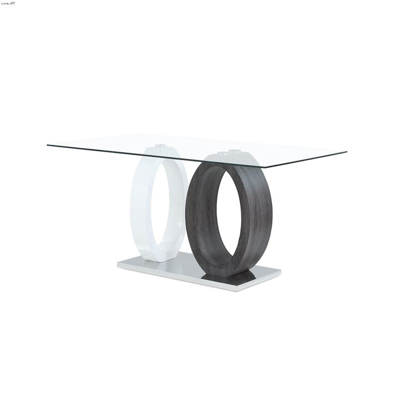 Modern 63 inch White and Grey Glass Top Dining Tab