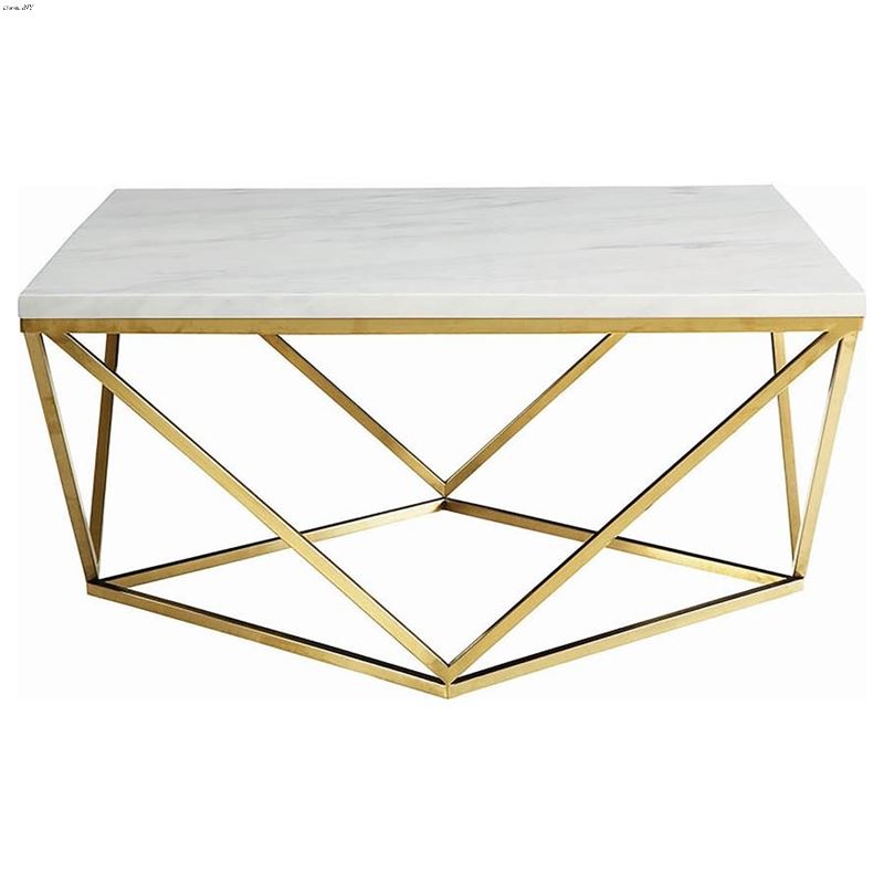 Meryl White and Gold Square Faux Marble Top Coffee