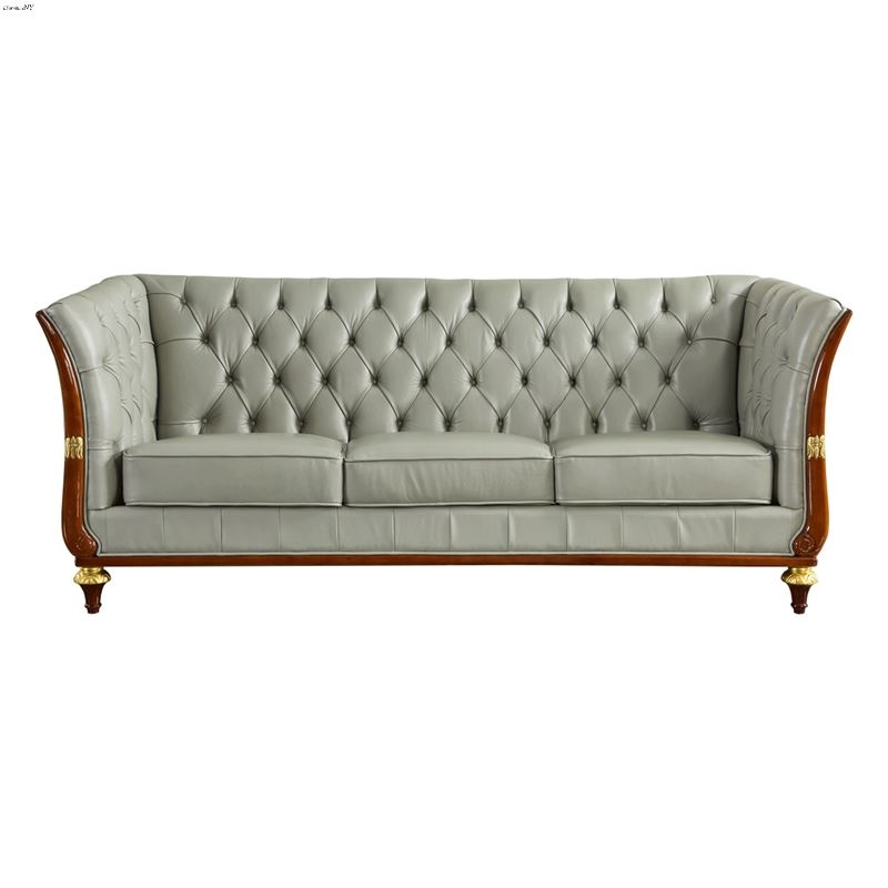 401 Tufted Grey Leather Sofa By Esf, White Leather Sofa With Wood Trim