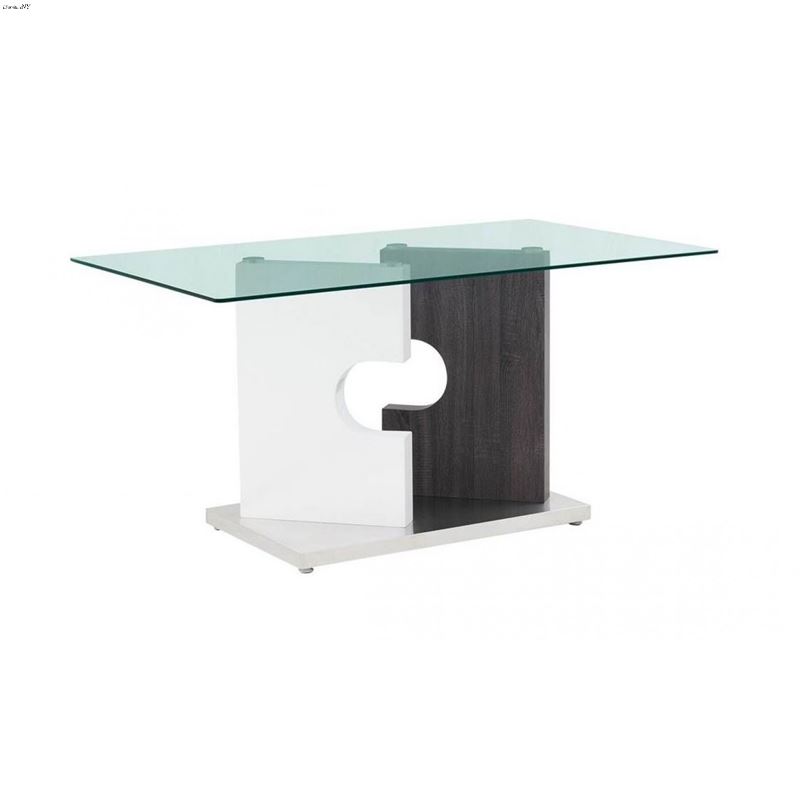 Modern 60 inch White and Grey Glass Top Dining Tab