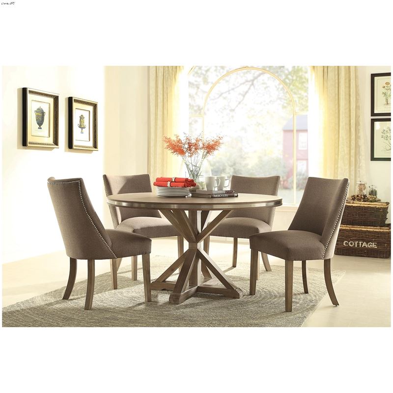 5pc Beaugrand Grey Oak Round Dining Table 5177-54 