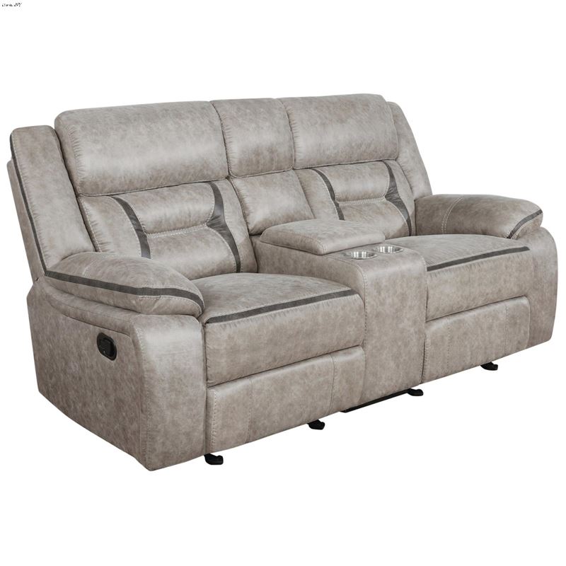Greer Taupe Reclining Loveseat w/ Console 651352