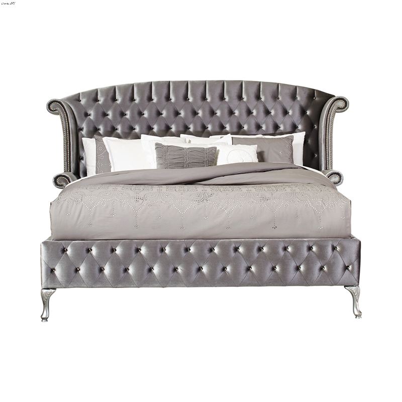 Deanna Grey Queen Tufted Velvet Bed 205101Q