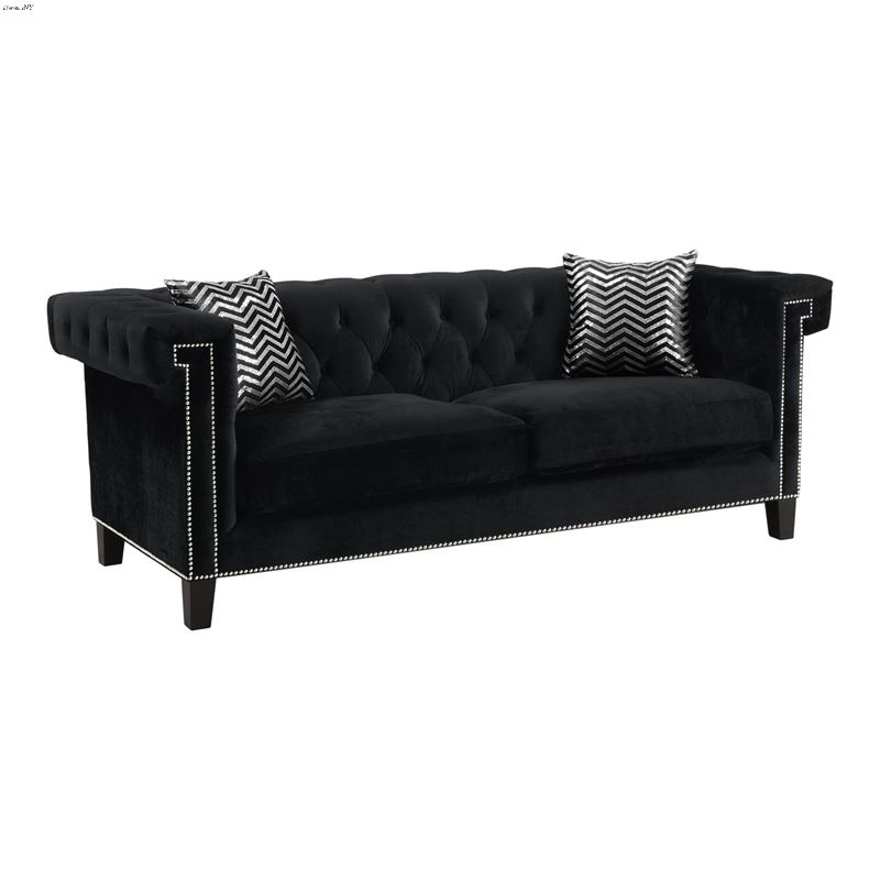 Reventlow Black Velvet Tufted Sofa 505817
