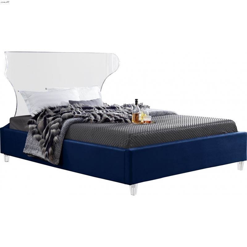 Ghost Acrylic and Navy Velvet Upholstered Bed