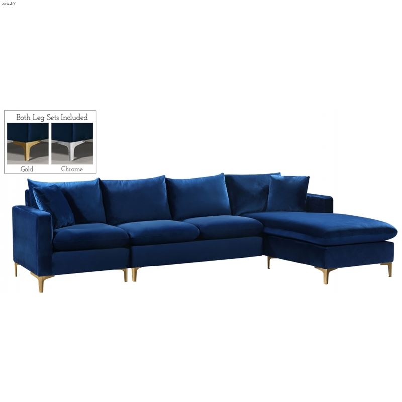 Naomi Navy Velvet Upholstered Reversible Sectional