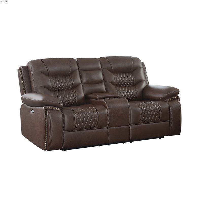 Flamenco Brown Power Reclining Loveseat Tufted Uph