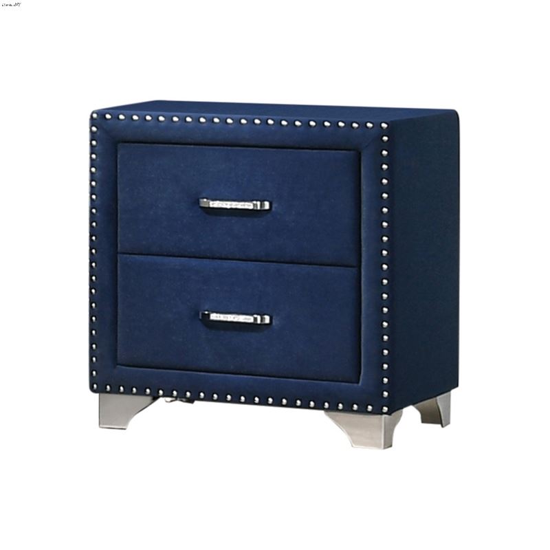 Melody 2 Drawer Pacific Blue Upholstered Nightstan