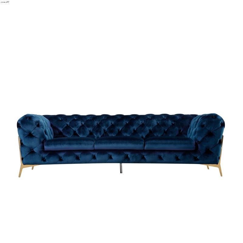Chester Blue Velvet Tufted Sofa with Gold Legs