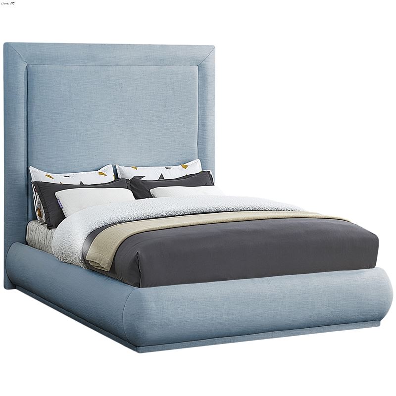 Brooke Light Blue Linen Textured Fabric Bed