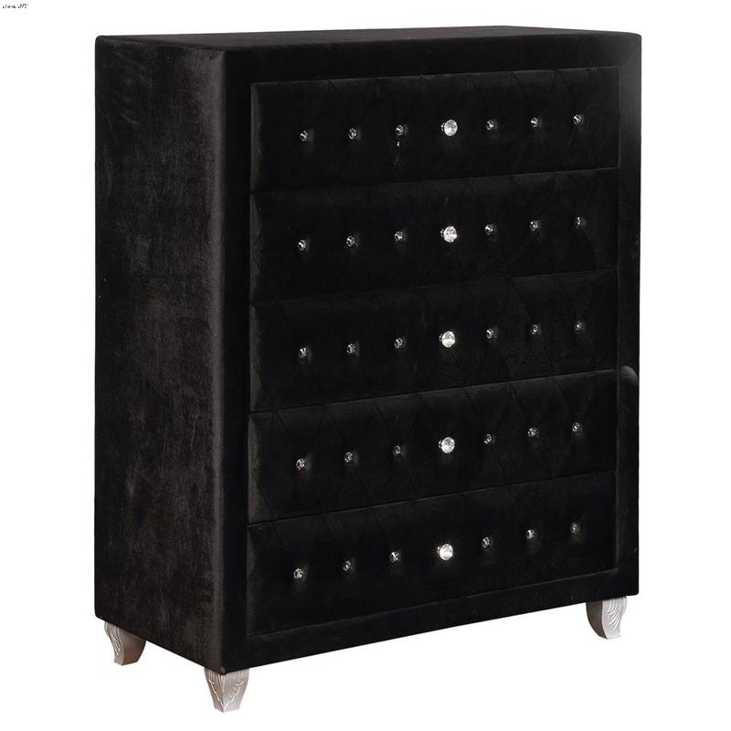 Deanna Black Velvet 5 Drawer Chest 206105