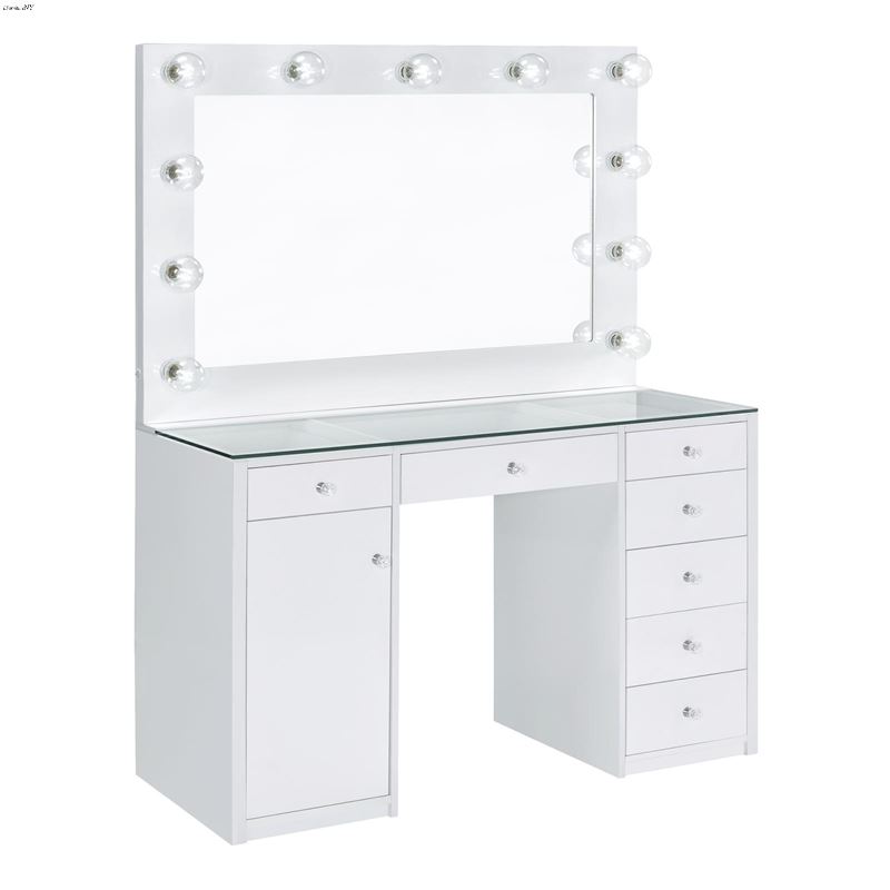 Acena White 7 Drawer Glass Top Vanity Set with Hol