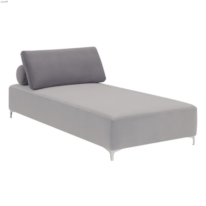 Grey Velvet Accent Chaise With Removable Pillow 50