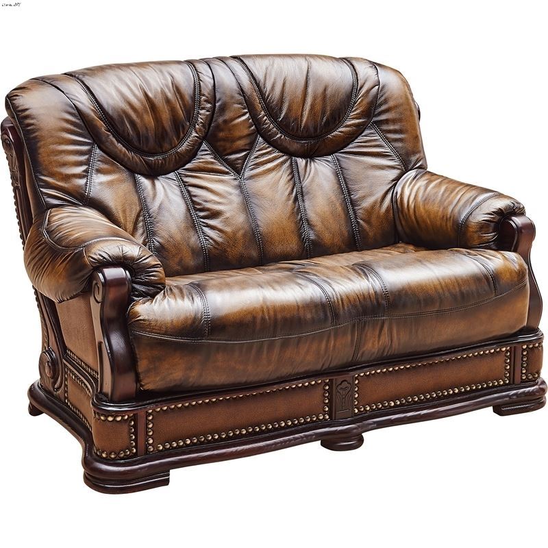 Oakman Classic Brown Leather Love Seat