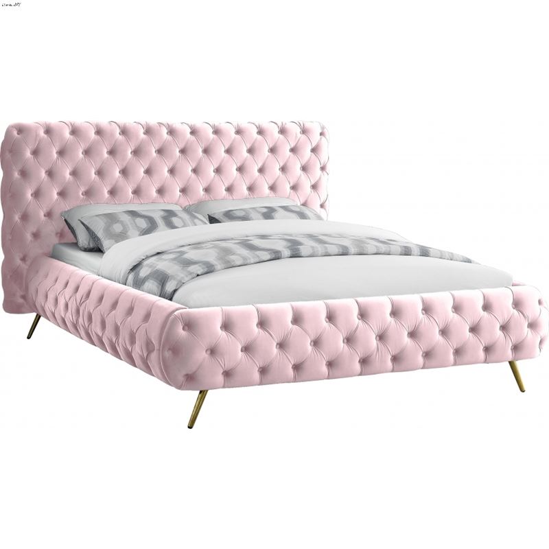 Delano Pink Velvet Tufted Upholstered Bed