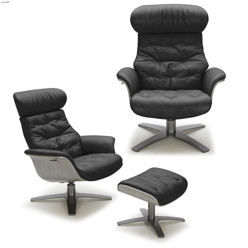 Karma Lounge Chair Black Leather and Grey Wood