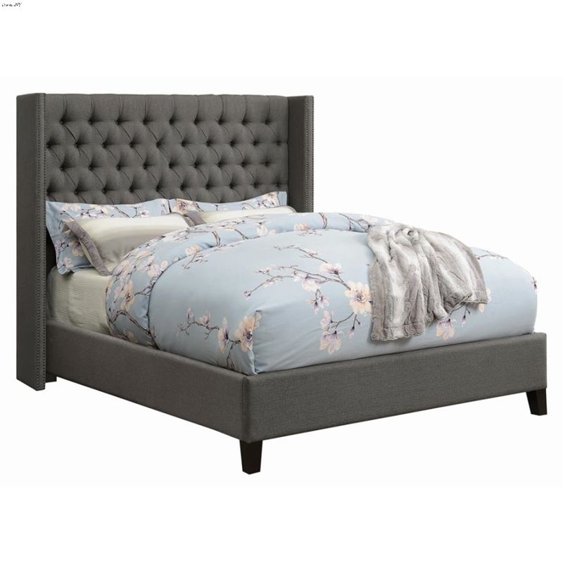 Bancroft Grey Linen Tufted Wing Upholstered Queen