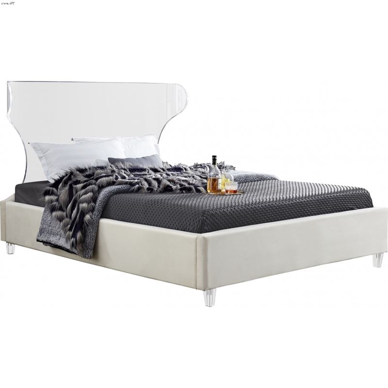 Ghost Acrylic and Cream Velvet Upholstered Bed