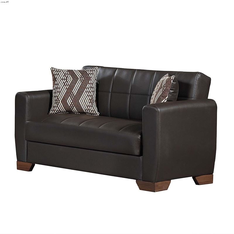 Barato Brown Leatherette Convertible Loveseat with