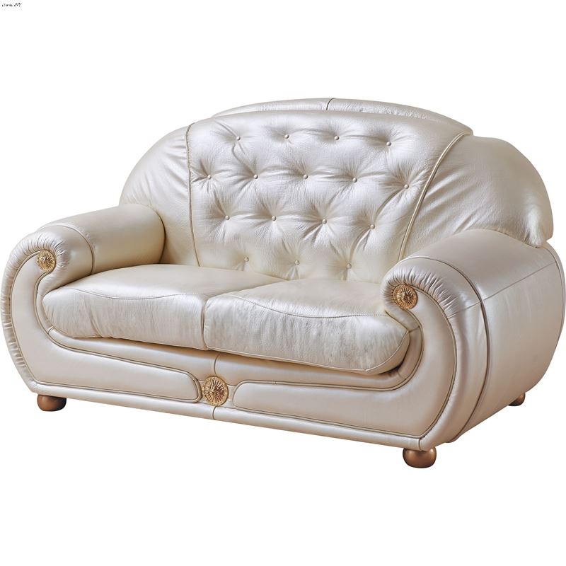 Giza Tufted Ivory Leather Love Seat