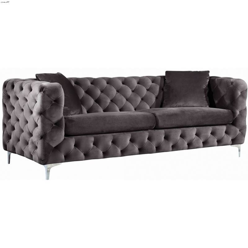 Scarlett Grey Velvet Tufted Sofa