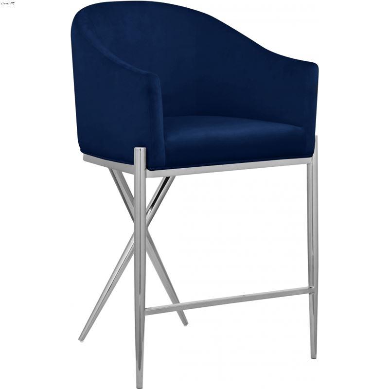 Xavier Navy Velvet and Chrome Counter Stool