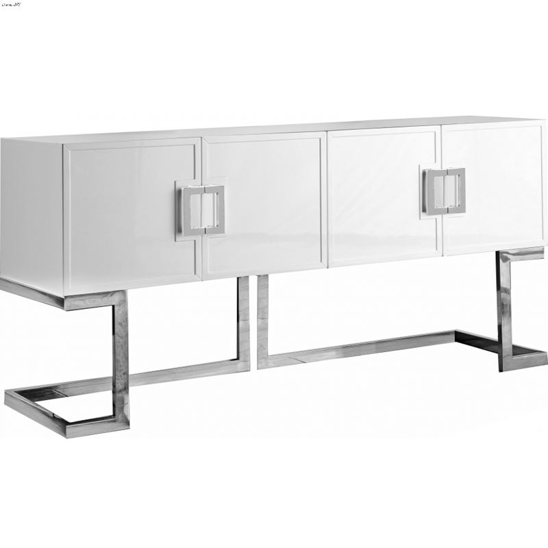 Beth White Lacquer Buffet/Console Table - Chrome B