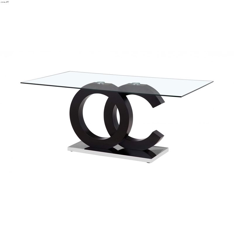 Modern 71 inch Black Base Glass Top Dining Table D