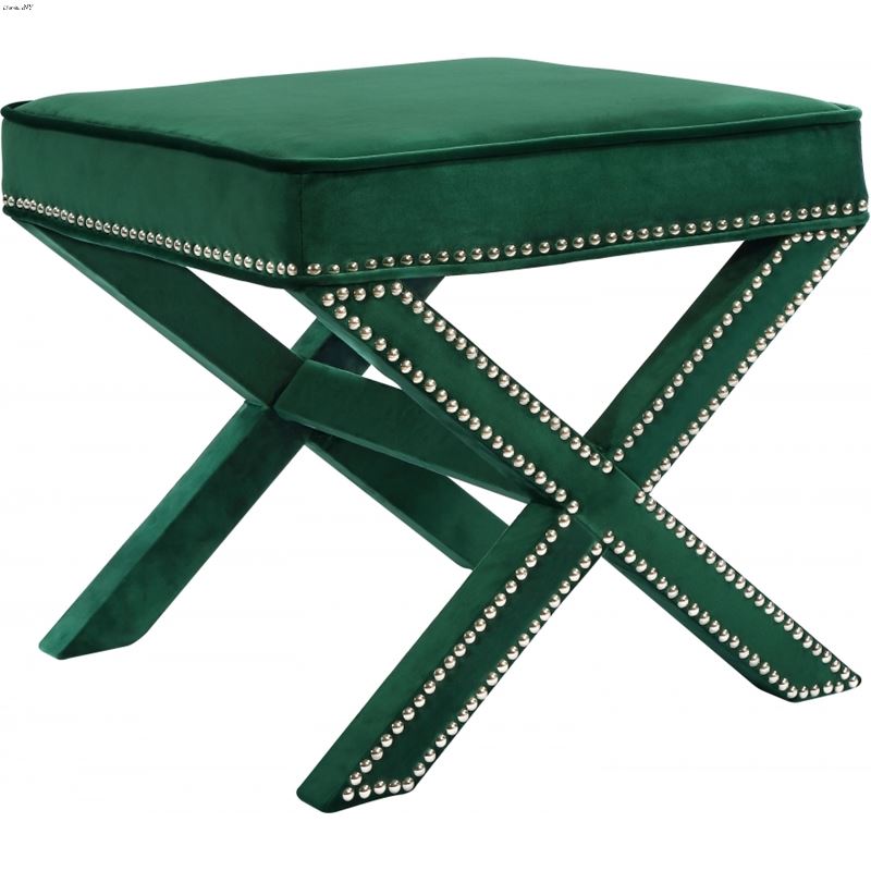 Nixon Green Velvet Upholstered Ottoman/Bench
