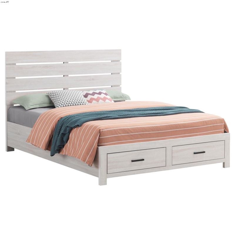 Marion Coastal White Wood Storage Panel Bed 207050