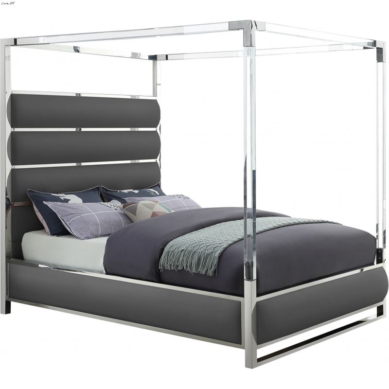 Encore Queen Grey Poster Canopy Faux Leather Bed