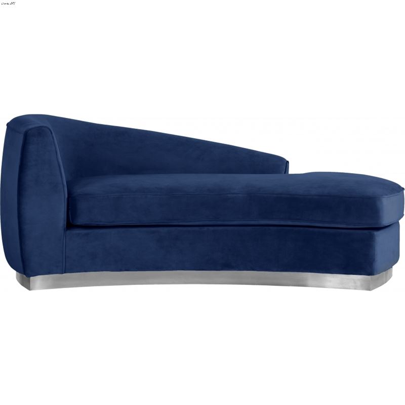 Julian Navy Velvet Upholstered Chaise - Chrome Bas