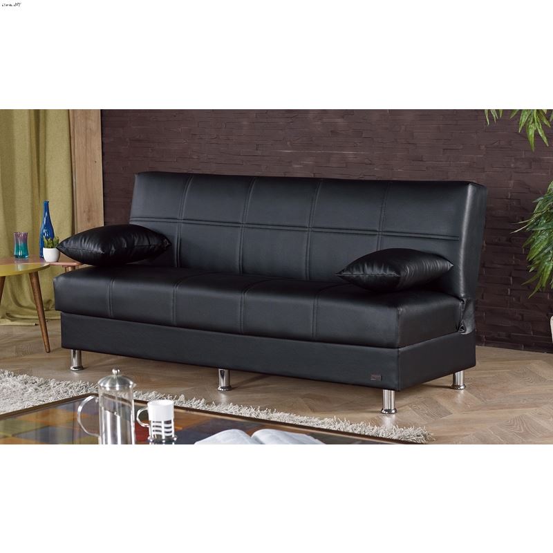 Halifax Armless Sofa Bed in Black Leatherette
