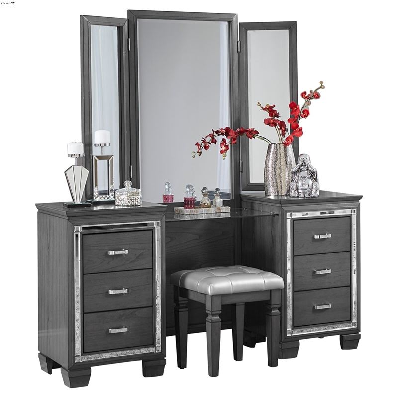 Allura Grey 6 Drawer Vanity Dresser with Mirror 19