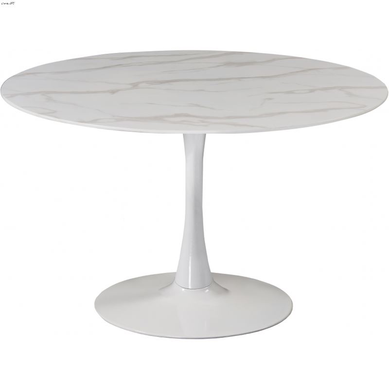 Tulip 48 Inch Round Faux Marble Dining Table - Whi
