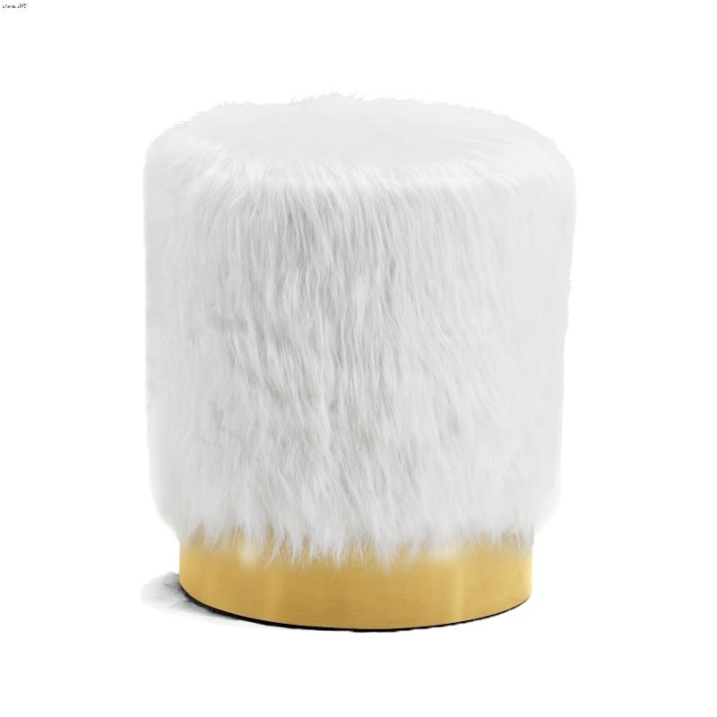 Joy White Fur Upholstered Ottoman/Stool