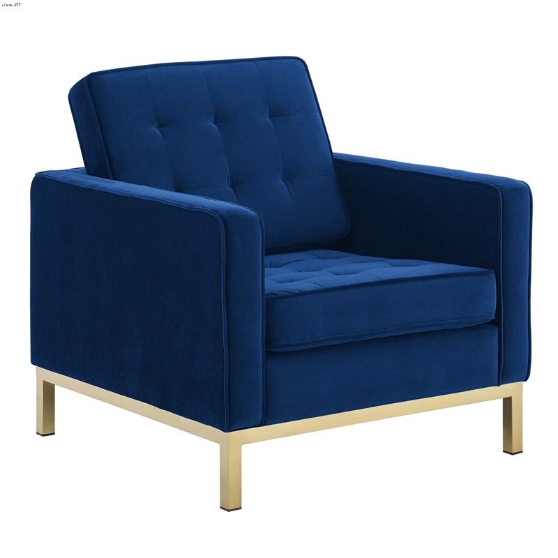 Loft Modern Navy Velvet and Gold Legs Tufted Chair