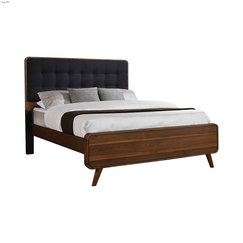 Robyn Dark Walnut Mid-Century King Bed With Uphols