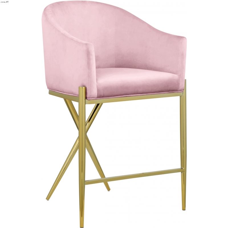 Xavier Pink Velvet and Gold Counter Stool