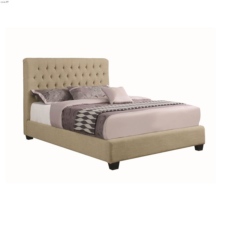 Chloe Oatmeal King Tufted Fabric Bed 300007KE